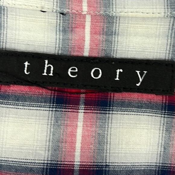Theory Men’s Button Up Casual Shirt Long Sleeve Red Plaid Size XL Elevated Basic - Picture 7 of 10